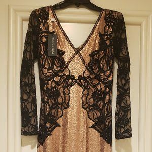 Tadashi Shoji Black & Gold Evening Gown, Size 2